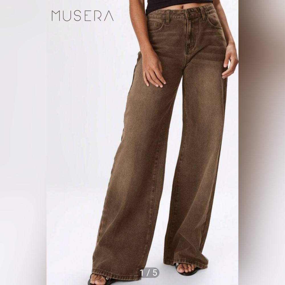 MUSERA Low Waist Oversized Wax Coated Jeans (NWT)